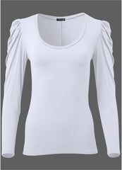 Puff Shoulder Long Sleeve Top White