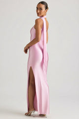 Asymmetric Scarf Detail Maxi Dress in Soft Pink