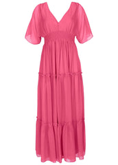 Flutter Sleeve Maxi Dress Hot Pink