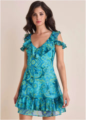 Paisley Ruffle Mini Dress Garden Paisley
