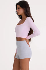 Seamless Soft Rib Cut Out Crop Top in Powder Pink