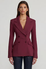 Structured Double Breasted Blazer in Burgundy