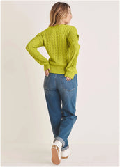 Cable Knit Cut Out Sweater Lentil Sprout