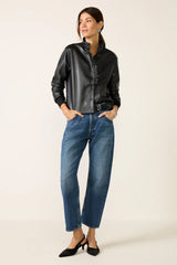Faux Leather Ruffle Neck Shirt
