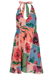 Halter Mini Dress Patchwork Bouquet