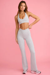 Soft Active V Waist Pocket Flared Leggings in Grey