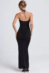 Hardware Detail Cut Out Halterneck Maxi Dress in Black