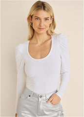 Puff Shoulder Long Sleeve Top White