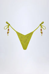 Charm Detail Thong Bikini Bottoms in Olive Green