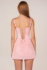 Lace Up Draped Mini Dress in Blush Pink
