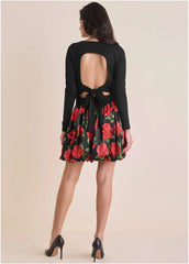 Long Sleeve Bubble Hem Mini Antique Roses