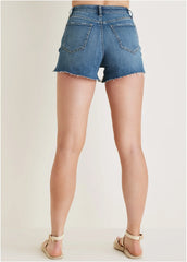 Step Hem Embroidered Short Medium Wash