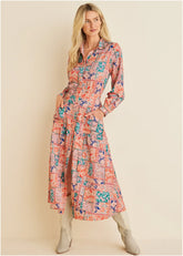 Cotton Linen Shirt Midi Dress Venetian Patchwork