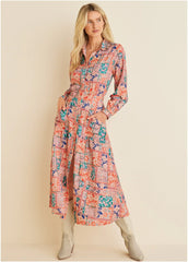 Cotton Linen Shirt Midi Dress Venetian Patchwork