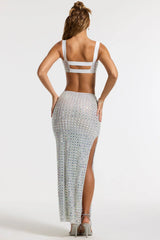 Embellished Mid Rise Gown Skirt in Silver