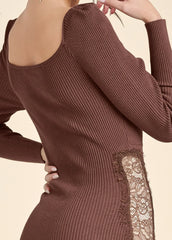 Lace Detail Sweater Dress Brown