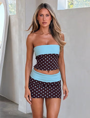 IMOGEN MINI SKIRT BROWN AND BLUE POLKA DOT