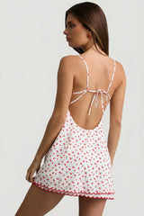 Scalloped Backless A Line Mini Dress in Cherry Print
