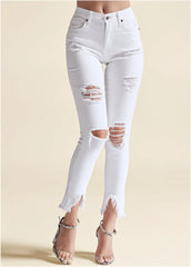 Triangle Hem Jeans White