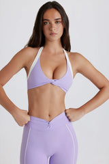 Soft Active Twist Front Halterneck Sports Bra in Lavender
