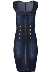 Zip Front Denim Dress Dark Wash