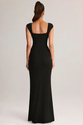 Modal Sweetheart Neck Cowl Waist Maxi Dress in Black