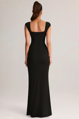 Modal Sweetheart Neck Cowl Waist Maxi Dress in Black
