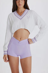 Cable Knit Cotton Cropped Jumper in Lilac Ivory