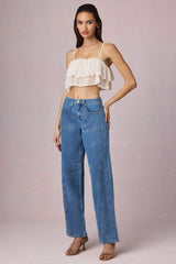 Mid Rise Barrel Leg Jeans in Mid Blue Wash