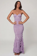 Lace Up Corset Maxi Dress in Lilac
