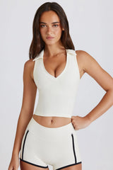 Soft Active Polo Crop Top in Coconut