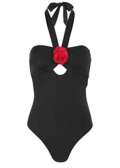 Rosette Halter One Piece Black Red