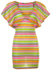 Crochet Mini Cover Up Dress Green Multi