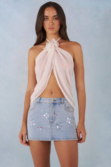 Halterneck Open Front Top in Ivory
