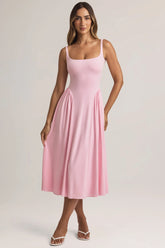 Modal A Line Midaxi Dress in Pastel Pink