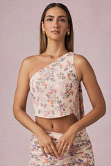 Scarf Detail One Shoulder Top in Primrose Floral Print