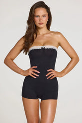 Modal Lace Trim Playsuit in Black