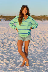 Sunday Stripe Club Green And Blue Quarter Zip