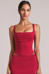 Square Neck Top in Cherry Red