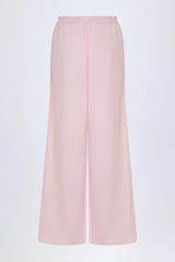 Wide Leg Cotton Poplin Trousers in Pink White Stripe