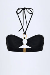 Hardware Detail Ruched Halterneck Bikini Top in Black