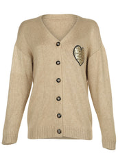 Sequin Heart Cardigan Oatmeal Multi