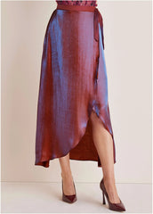 Lamà Wrap Maxi Skirt Burgundy Lame