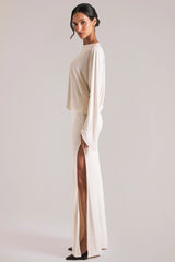 Long Sleeve Draped Maxi Dress in Vanilla