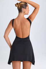 Draped Open Back Mini Dress in Black