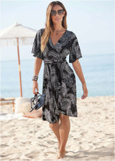 Print Midi Dress Black White