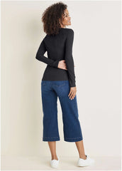 Deep Scoop Neck Ribbed Top Jet Black