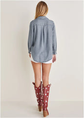 Chambray Button Down Top Medium Wash