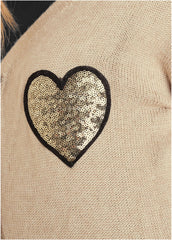 Sequin Heart Cardigan Oatmeal Multi