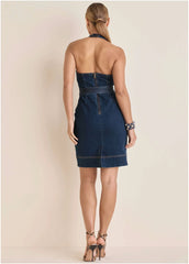 Denim Halter Dress Dark Wash